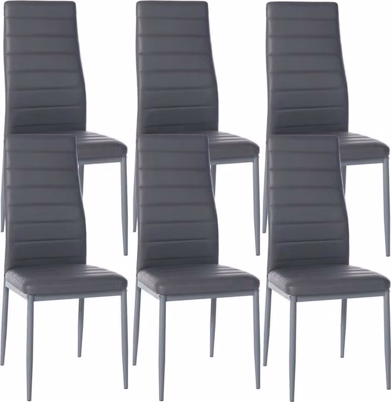 set di 6 sedie da pranzo - sedie da pranzo - seduta confortevole con rivestimento in velluto o Pelle finta | colore: grigio | materiale: Pelle finta