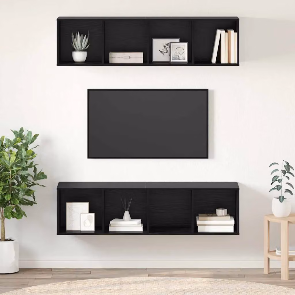 Set di 2 mobili TV moderni vidaXL in legno ingegnerizzato e rovere, colore nero, L/P/H: 37 x 37 x 142,5 cm – 1