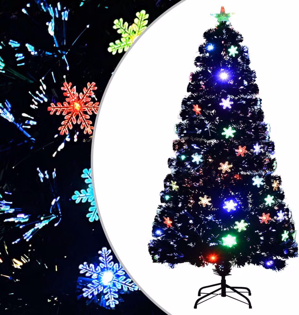 The Living Store Albero di Natale con fiocchi di neve a LED nero 120 cm in fibra ottica