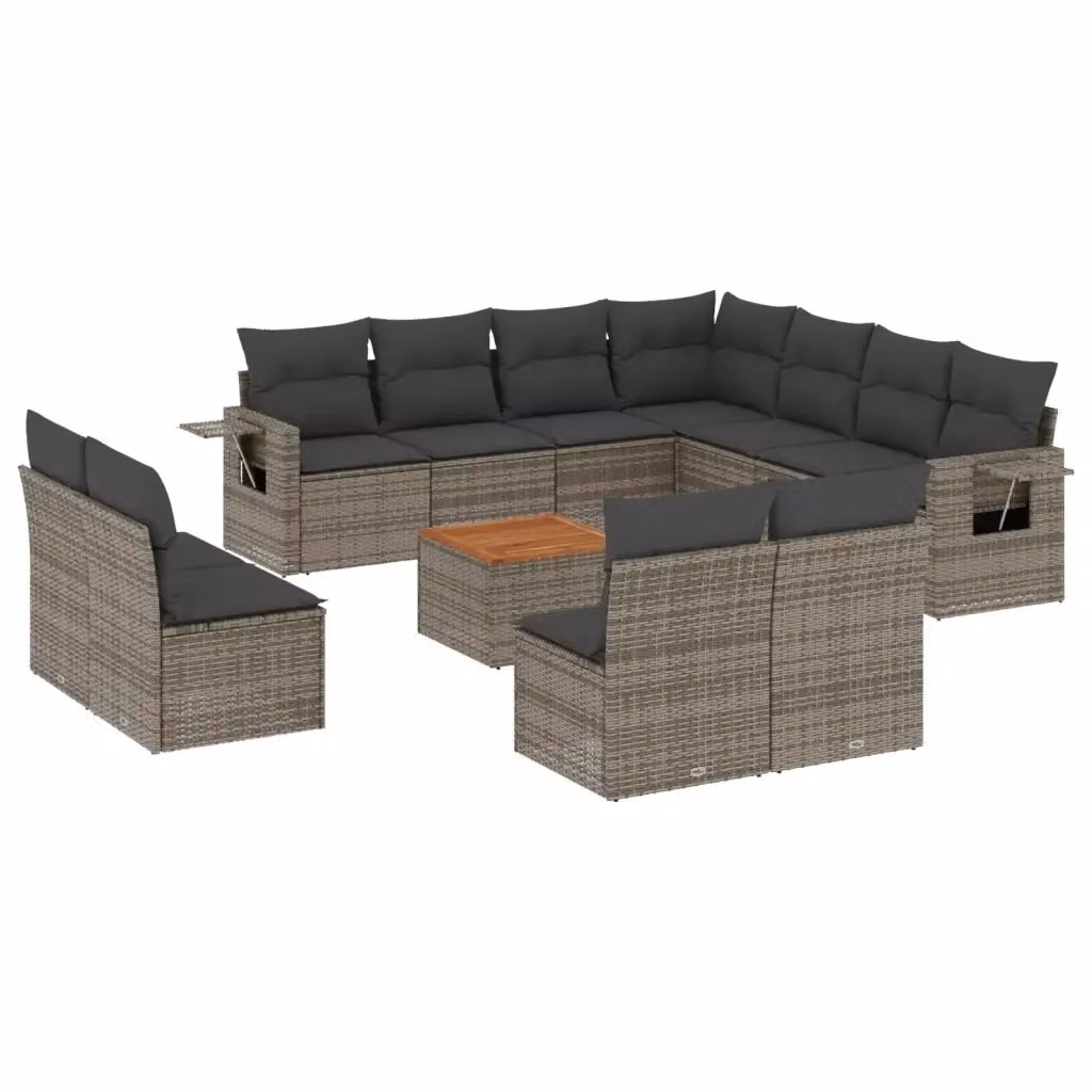Set di divani da giardino VIDAXL in polyrattan grigio con cuscini, composizione a forma di U per 12 persone – 2