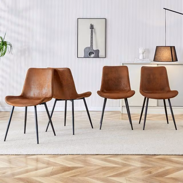 Set di 4 sedie da pranzo Minimal in tessuto tecnico marrone con gambe in metallo nero