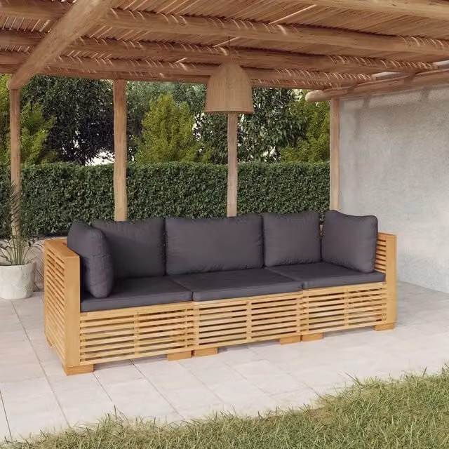 Set Divani da Giardino 3 pz con Cuscini Legno Massello di Teak 3100866