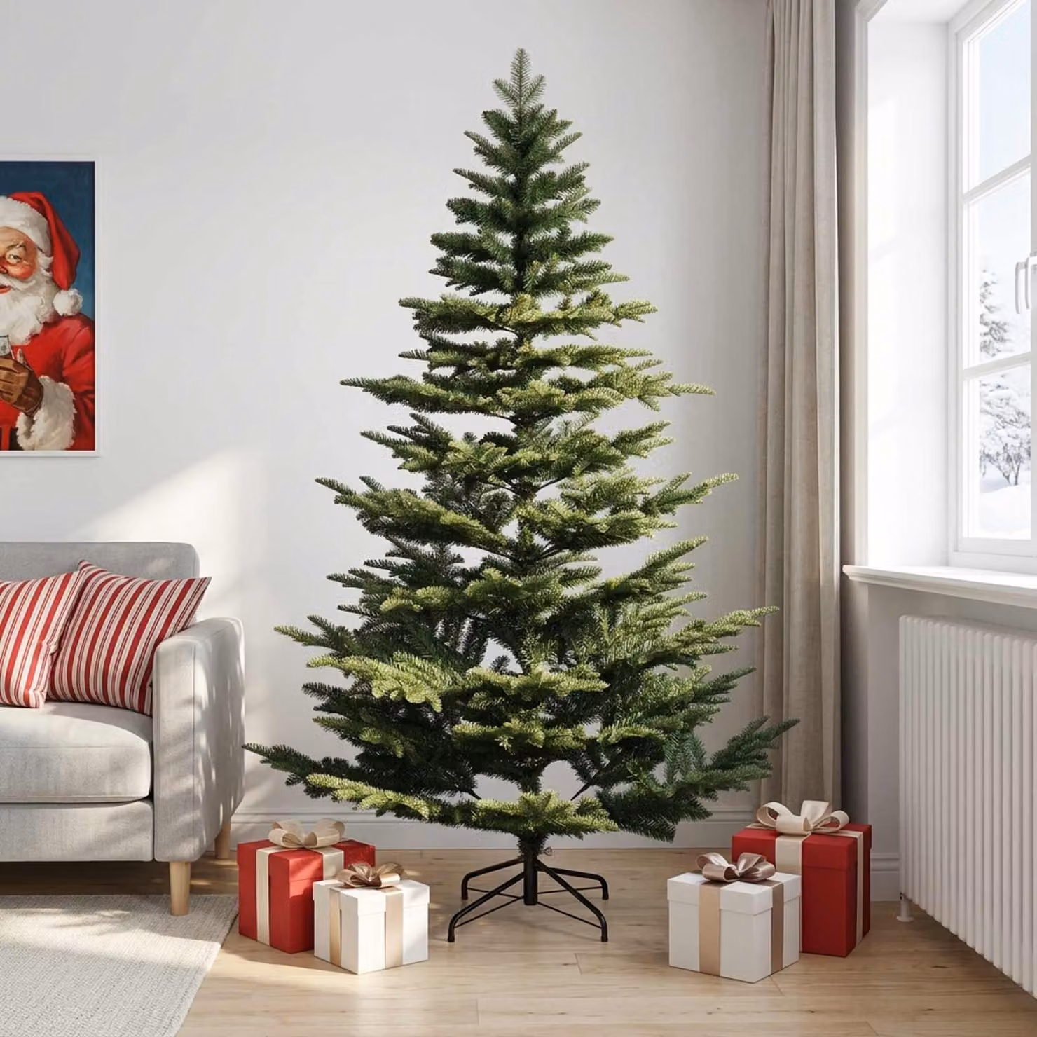 Albero di Natale artificiale pieghevole, 240 cm, in PE e PVC, colore verde