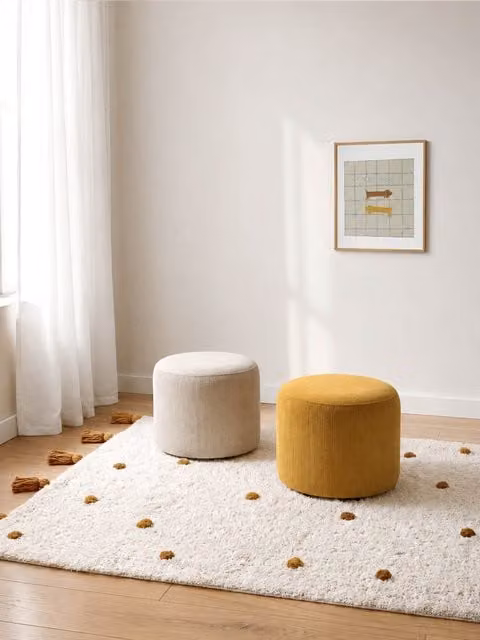 Tappeto per bambini Little Dots Kenay Home in cotone con frange giallo e bianco
