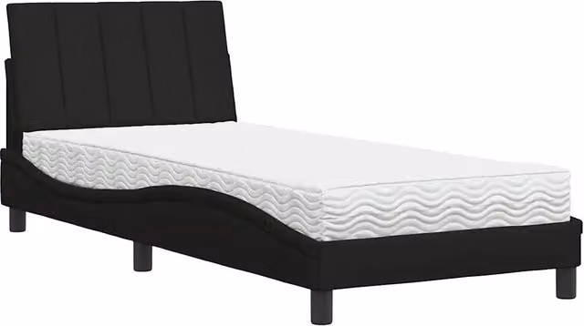 Letto singolo moderno con materasso Hanko nero e struttura in tessuto e metallo, dimensioni 90x200 cm