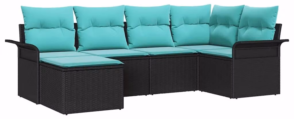 Set Divano da Giardino con archiviazione 6 pcs Nero polyrattan