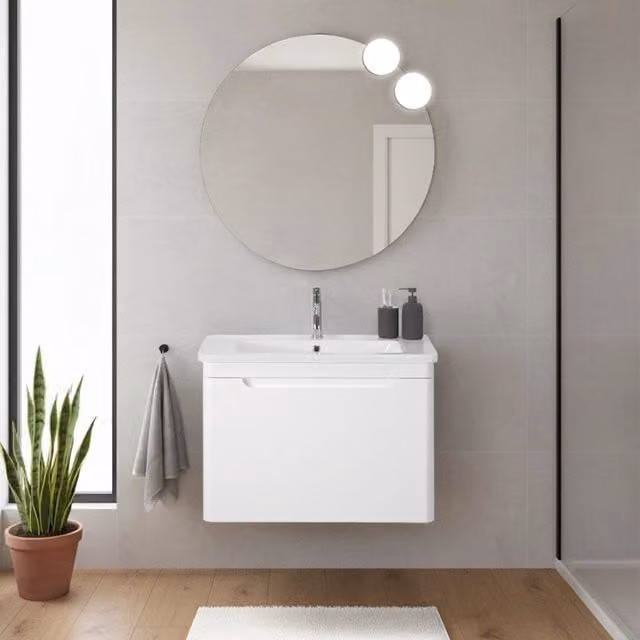 Mobile bagno sospeso Inbagno bianco lucido con ante e cassetti e sistema soft close