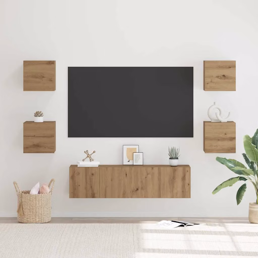 Set mobile TV moderno vidaXL in legno ingegnerizzato color rovere, 6 pezzi