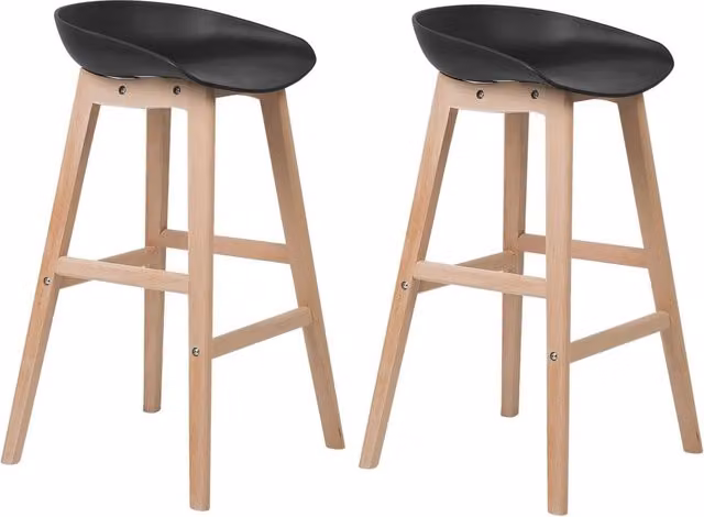 Set di 2 sgabelli da bar BELIANI in legno di faggio e plastica nera, stile scandinavo, Altezza: 85 cm