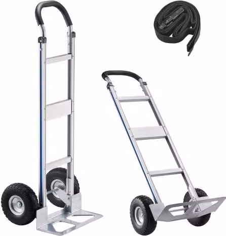 Carrello a mano VEVOR in lega di alluminio argento con ruote antiscivolo e cinghia di ancoraggio, capacità di carico 134 kg