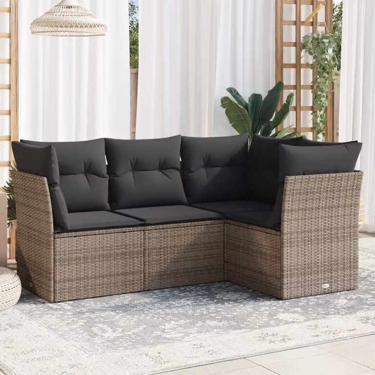 Maison Exclusive - Set da giardino 4 pezzi con cuscini Grigio Poly Rattan