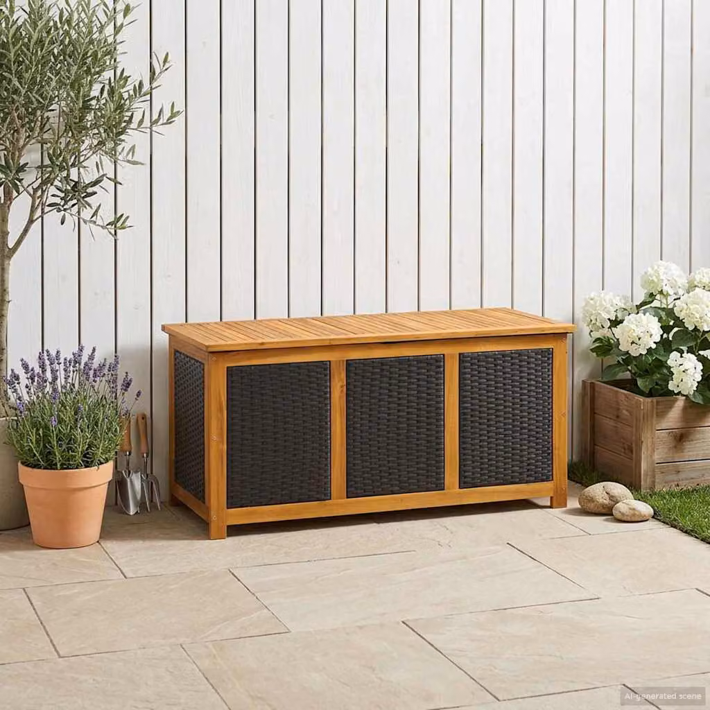 vidaXL Scatola di Stoccaggio per Giardino in Legno di Acacia Rustico Marrone e Nero