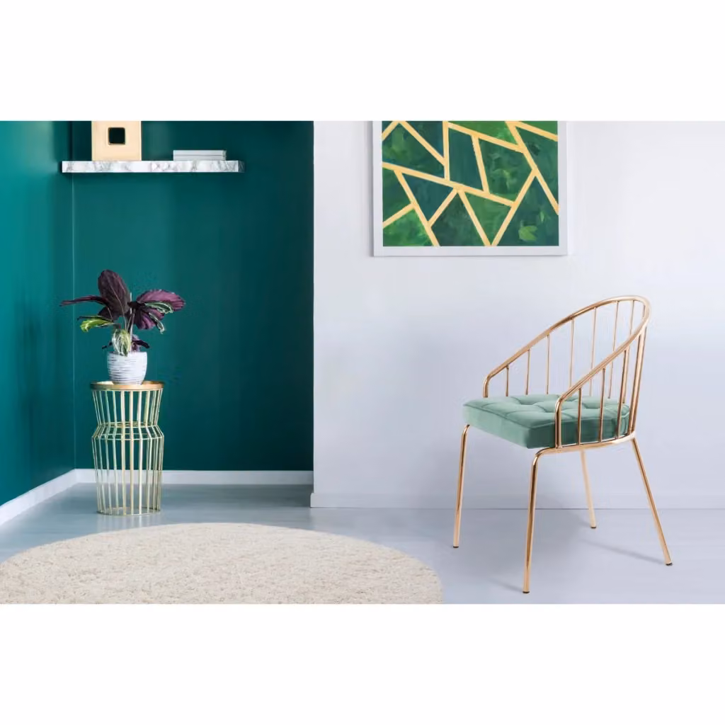 Sedia moderna Palma di KENDRA HOME in velluto turchese e metallo per soggiorno e sala da pranzo – 2