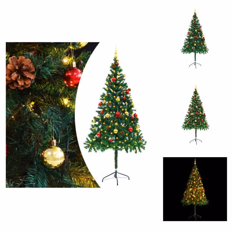vidaXL Albero di Natale artificiale con luci e decorazioni verde 180 cm - Alberi di Natale