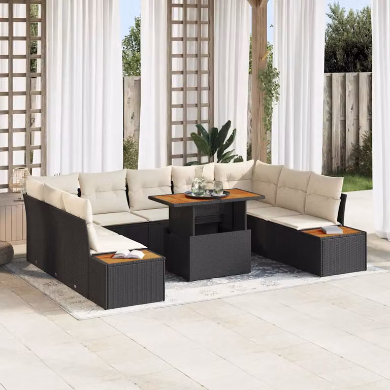 Set da pranzo da giardino moderno vidaXL in legno di acacia con 10 pezzi nero e beige
