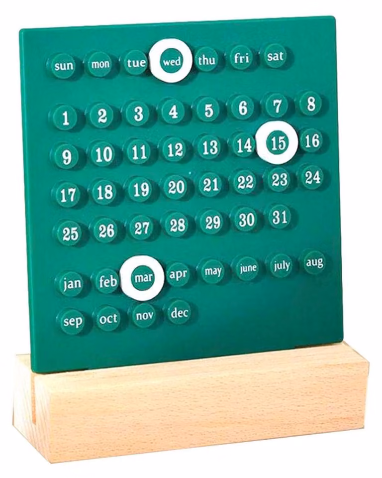 Calendario da scrivania in legno con anello in acrilico, calendario perpetuo, verde, ideale per l'ufficio domestico