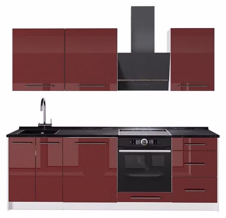 Cucina componibile Vicco Fame-Line Bordeaux lucido/Bianco 230 cm, PL Antracite, Model 64025