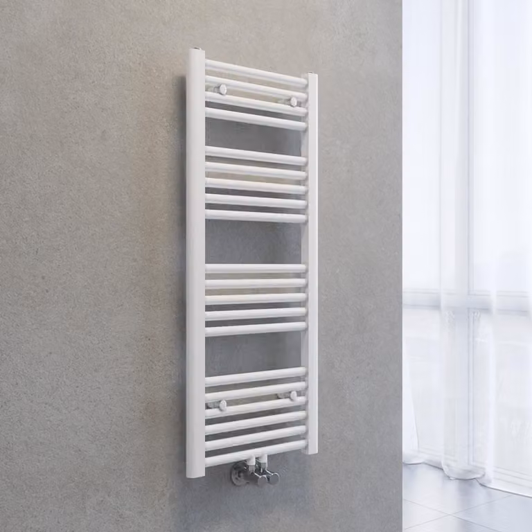 Radiatore asciuga-asciugamani SONNI, dimensioni 1000 x 400 mm, colore bianco, sistema di riscaldamento ad acqua calda, senza resistenza elettrica