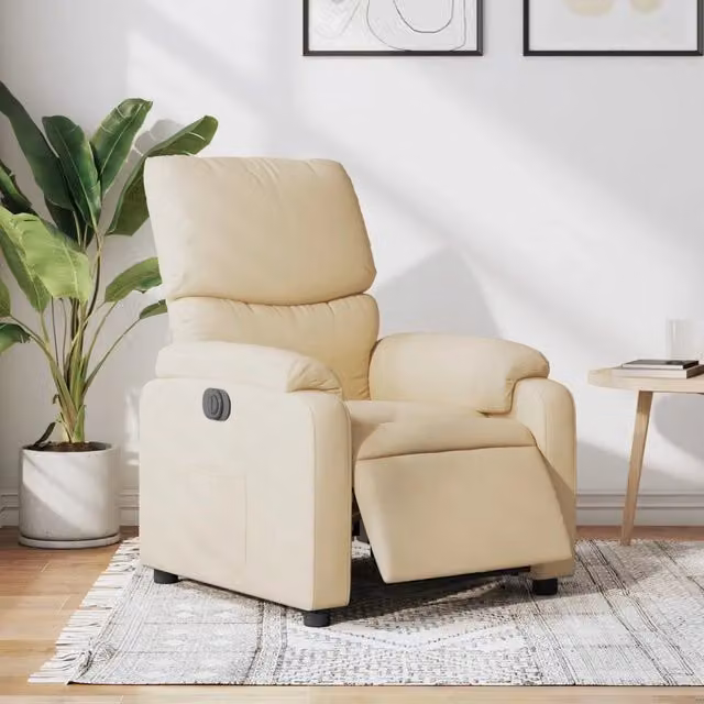 Poltrona Elettrica Reclinabile-Divano Sedia Crema in Tessuto 404397