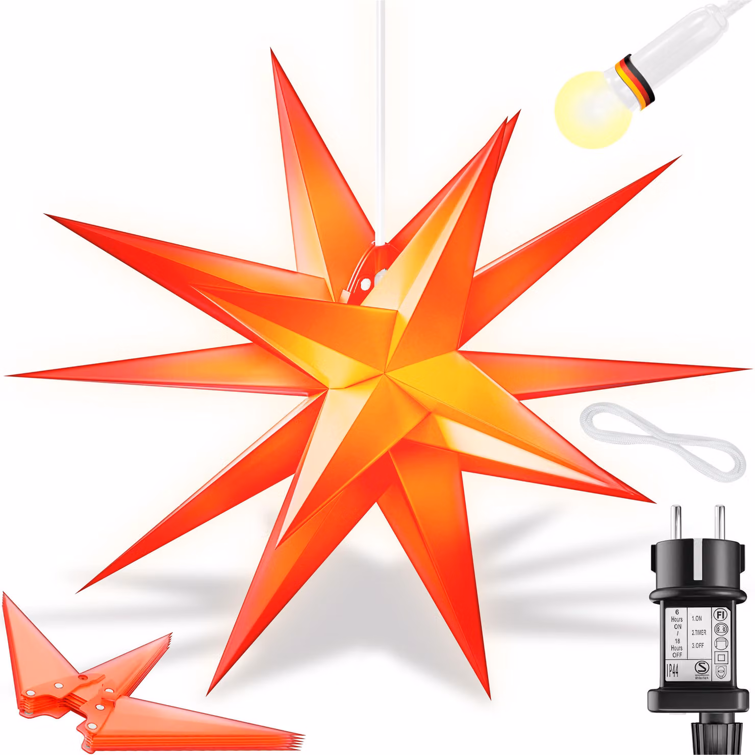 KESSER® stella illuminata 3D, stella di Natale a LED con timer per interni ed esterni, stella dell'Avvento illuminata da appendere + luce bianca calda