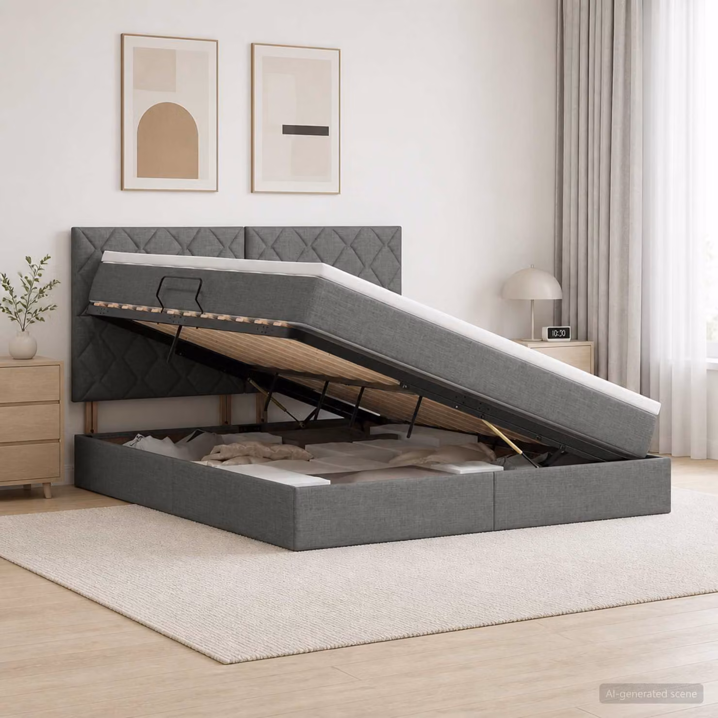 Letto con contenitore e materasso vidaXL Grigio Scuro L: 180 cm, P: 200 cm, H: 140 cm