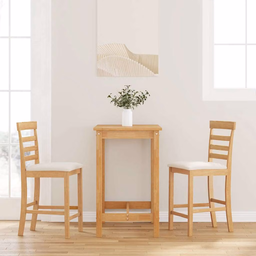 Set di 2 sgabelli da bar vidaXL in legno massello di hevea naturale con cuscini marroni