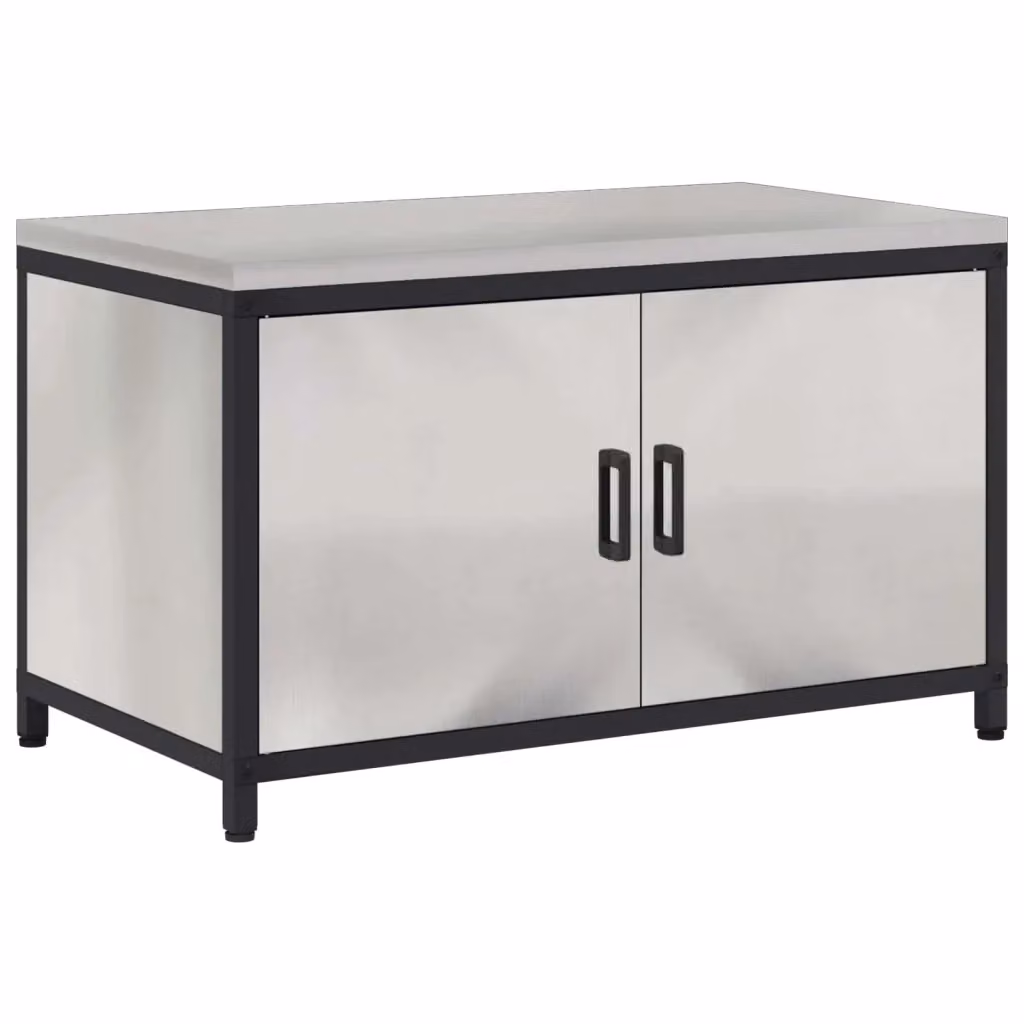 Armadietto da cucina e giardino moderno vidaXL in metallo argento con ante a battente e ripiani interni H: 90 cm, L: 53 cm, P: 50 cm – 2