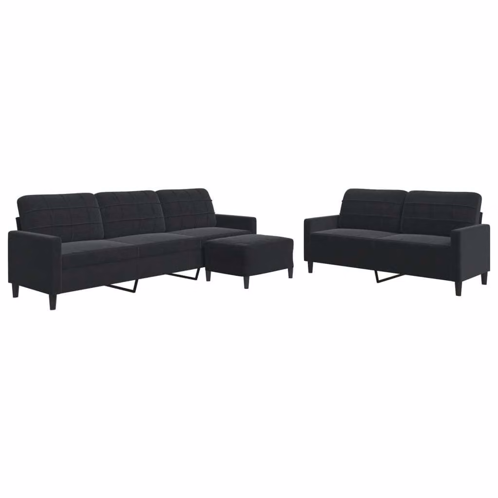 Set di Divani 3 pz con Cuscini Nero in Velluto