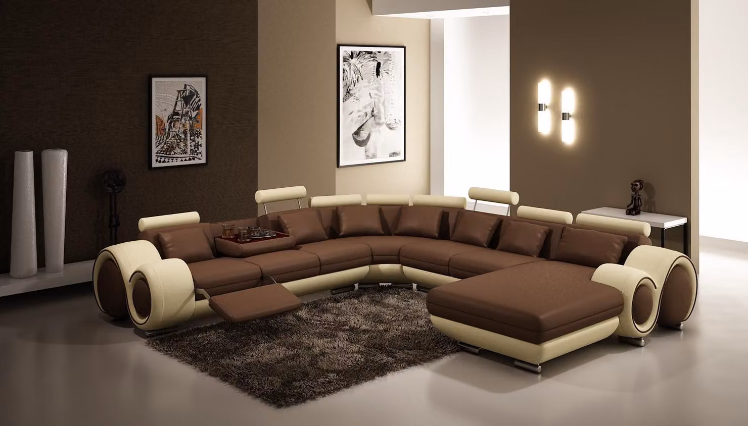 Sofas U-Form Sofa Couch Polster Garnitur Wohnlandschaft Design Ecksofa Leder