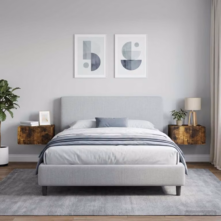 Set di 2 comodini sospesi vidaXL in stile moderno colore Rovere Fumo L 49 cm x P 34,5 cm x H 24 cm