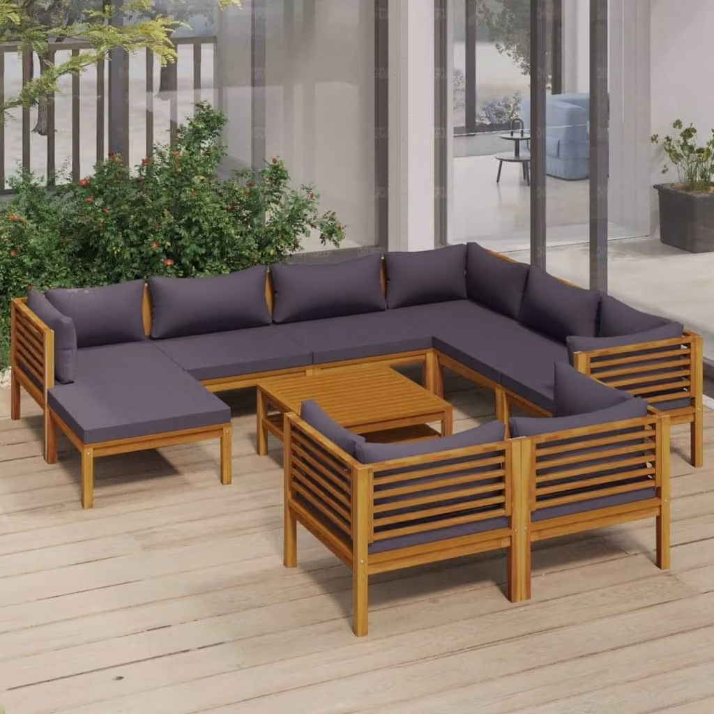 The Living Store Set da giardino da 10 pezzi con cuscino in legno massiccio di acacia