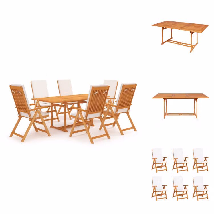 vidaXL Set da pranzo da giardino 7 pezzi con cuscini in teak massiccio - Set di mobili da giardino