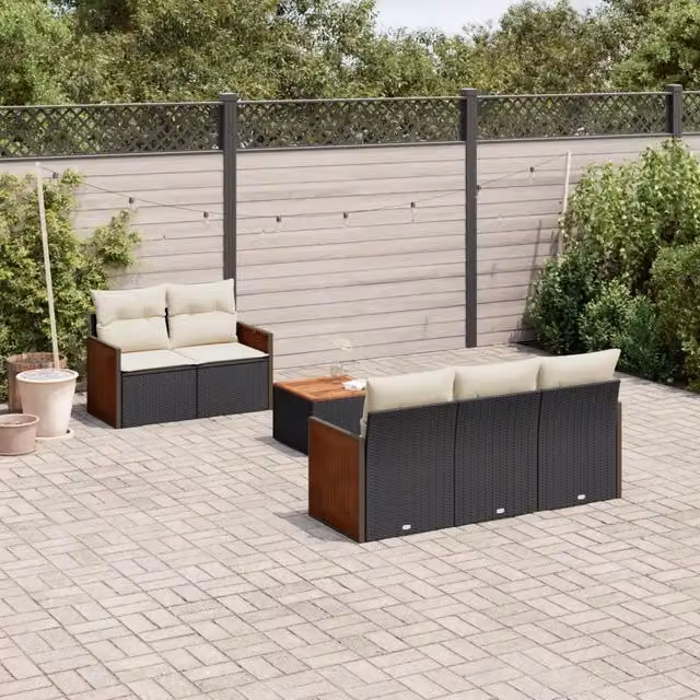 Set Divano da Giardino 6 pz con Cuscini Nero in Polyrattan 3259865
