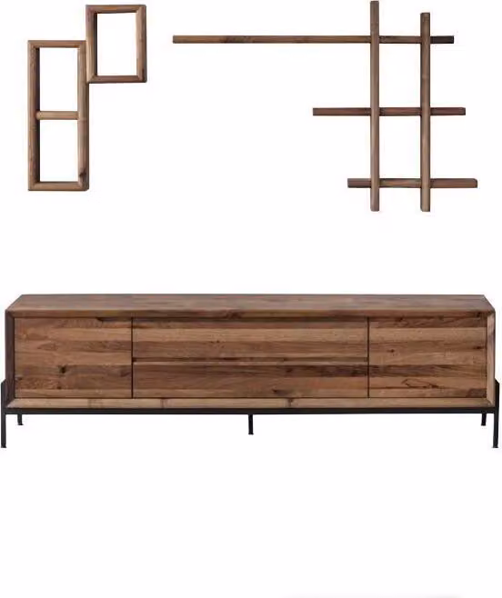 Braunes Modernes 3-türiges Sideboard mit Regalen Wohnzimmer Holz Möbel