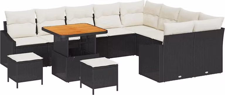 Set Divano da Giardino con cuscino 12 pcs Nero polyrattan
