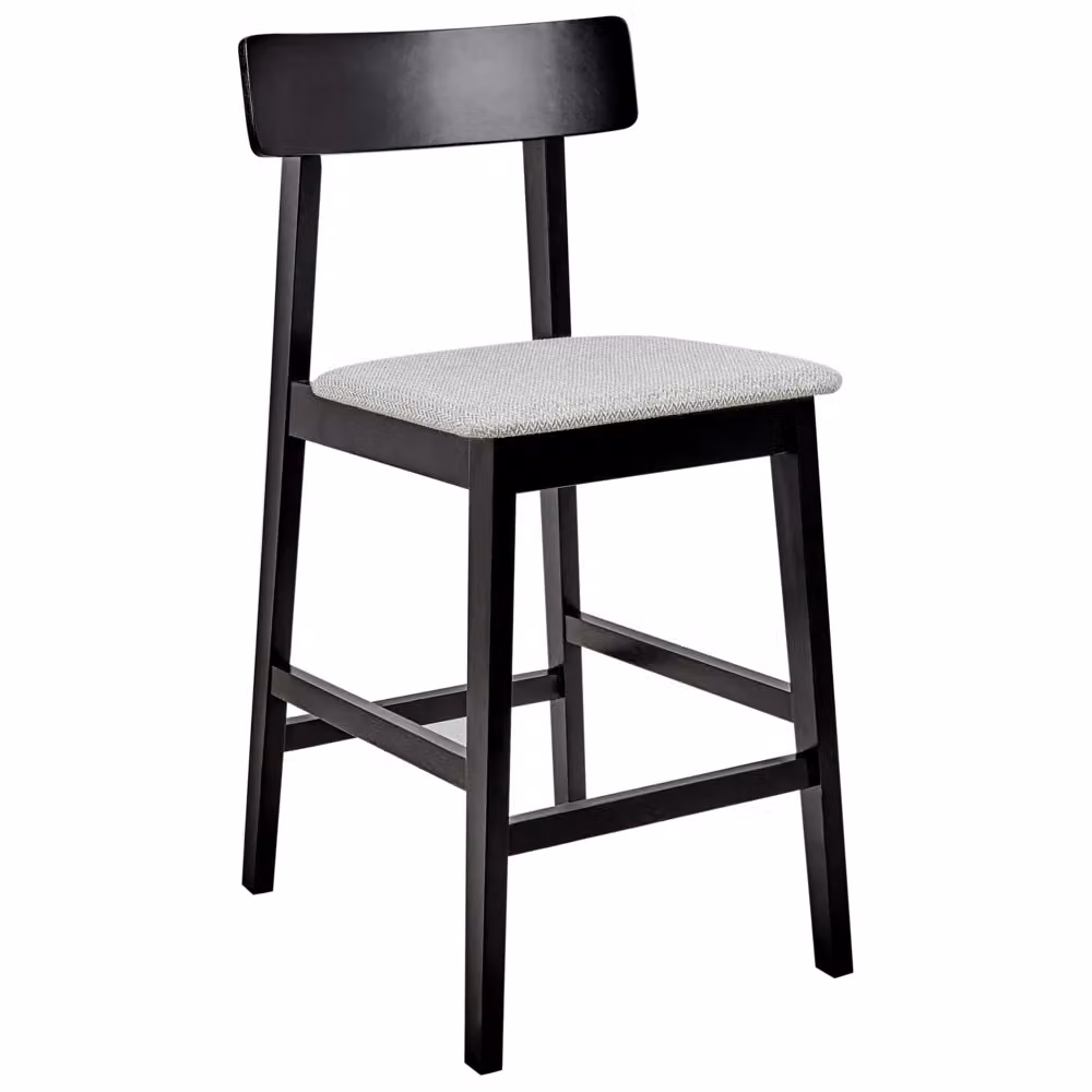 Set di 2 sedie da bar BELIANI in stile classico con seduta in legno di gomma e tessuto, colori nero e grigio, ideali per cucina e sala da pranzo – 2