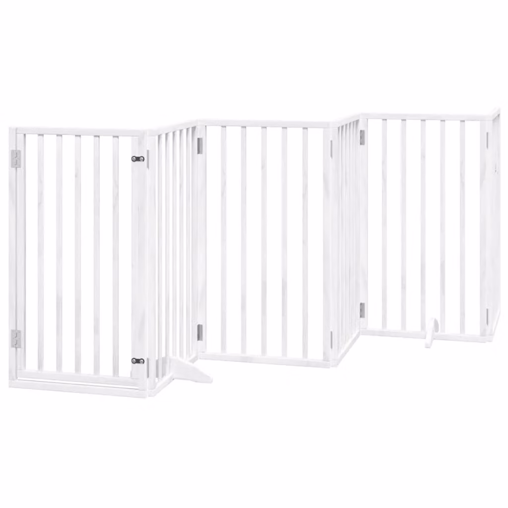 Cancelletto per cani con porta pieghevole 6 pannelli bianco 300 cm in legno di pioppo