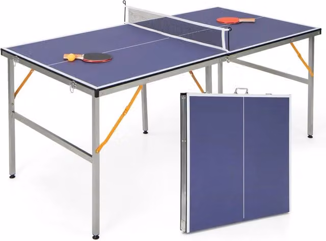 Tavolo da Ping Pong, Tavolo da Ping-Pong Pieghevole e Portatile con Rete, 2 Racchette, 3 Palline e Piedini Regolabili, Ideale per Interno ed Esterno