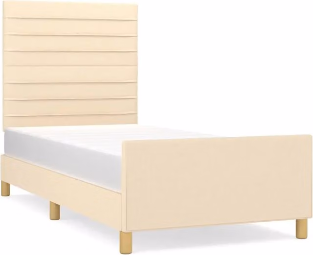 Letto singolo per adulti in tessuto beige con struttura in legno di larice L/P/H: 90 x 200 cm