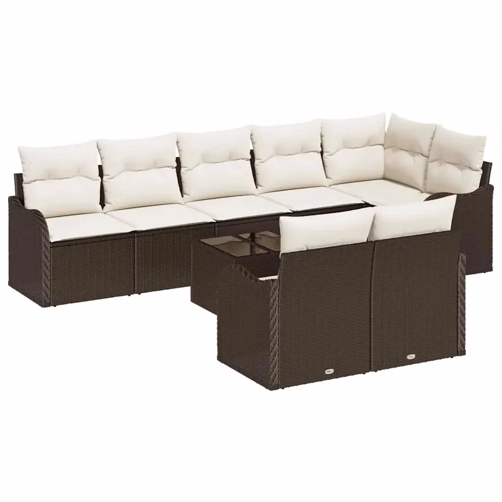 Set Divano da Giardino a Forma di L vidaXL in Polyrattan Marrone con Tavolino e Cuscini – 2