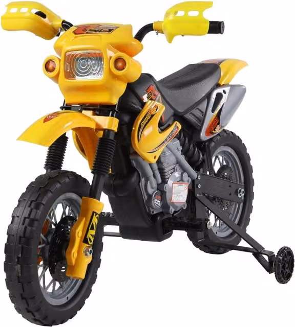 EasyComfort Moto Cross Elettrica per Bambini con Rotelle, Batteria 6V, Giallo, L 102 cm x P 53 cm x H 66 cm – 1