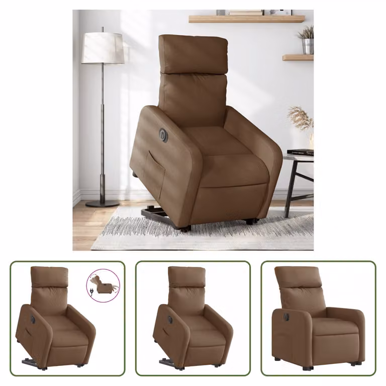 The Living Store Poltrona relax con supporto elettrico in tessuto marrone