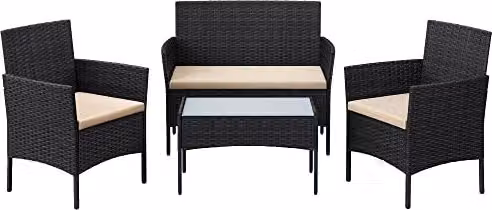 Set di mobili da giardino per esterni superficie in PE intrecciato tavolo e sedie per patio giardino balcone nero e tortora 12_0001694