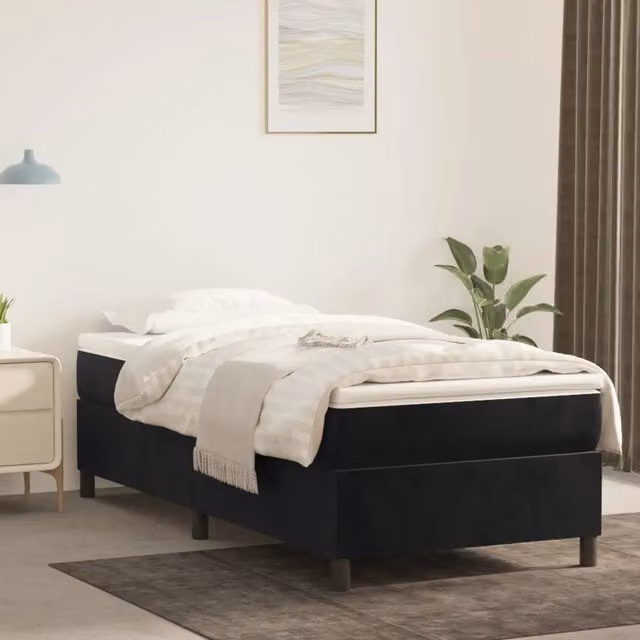 Letto Ibrido vidaXL con Giroletto a Molle e Materasso in Velluto Nero e Bianco L/P/H: 90 x 190 x 35 cm