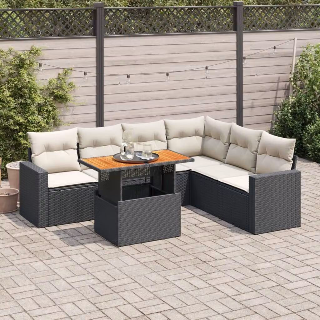 Maison Exclusive - Set da giardino 7 pezzi con cuscini in polyrattan nero