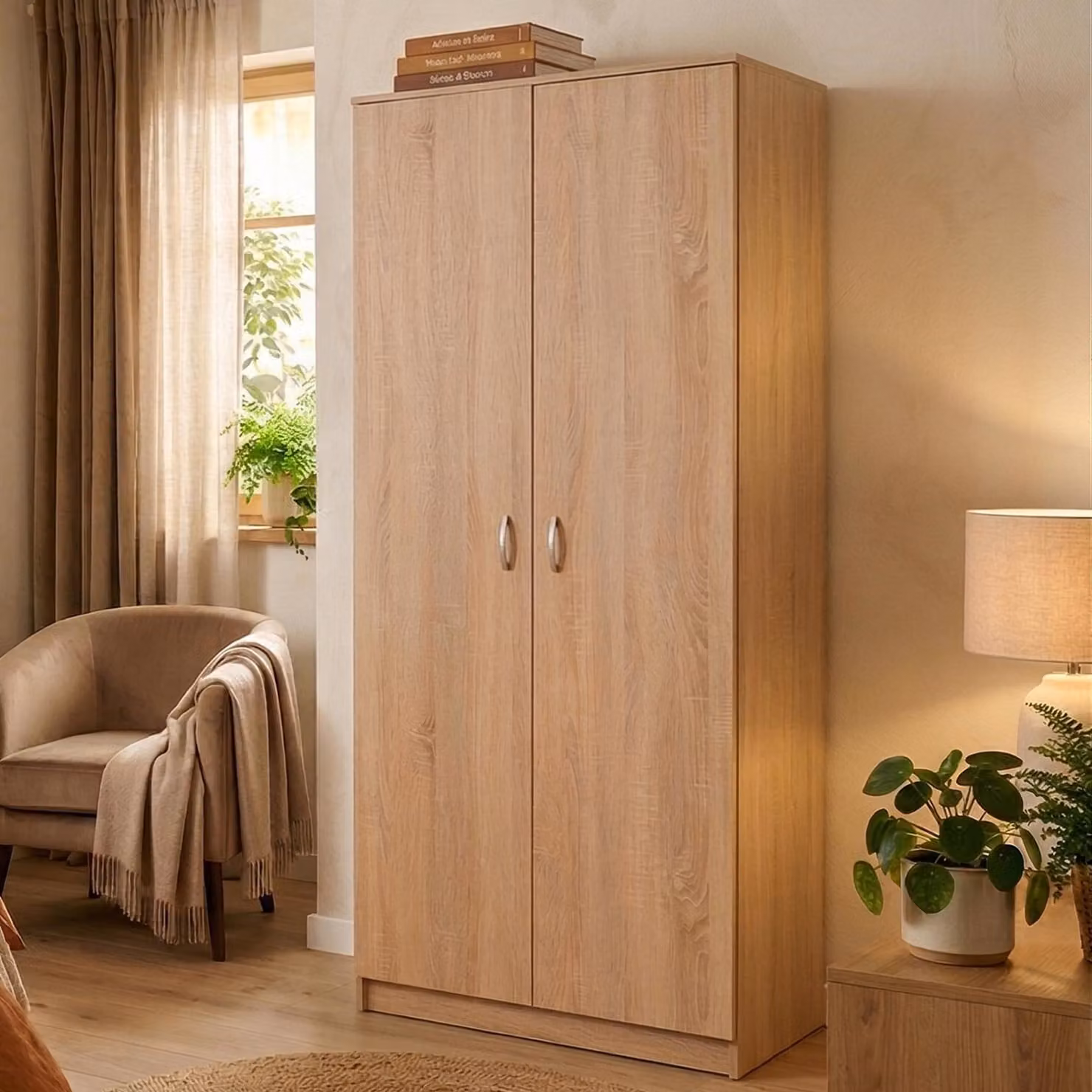 Dmora Guardaroba 2 Ante Roncaro 80x205h cm Marrone Rovere, Appendiabiti un Ripiano