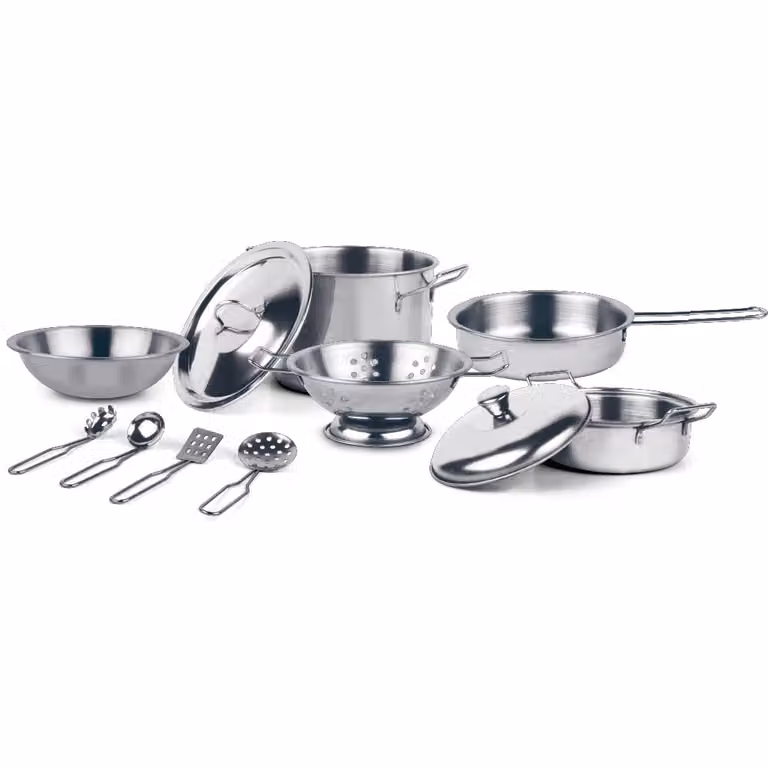 TU GIOCHI Set cucina in acciaio 12 pezzi colore argento