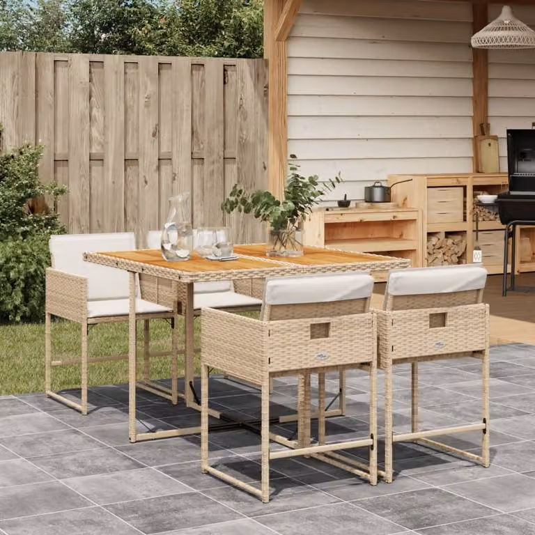 Maison Exclusive - Set da Pranzo da Giardino 5 pz con Cuscini Beige in Polyrattan