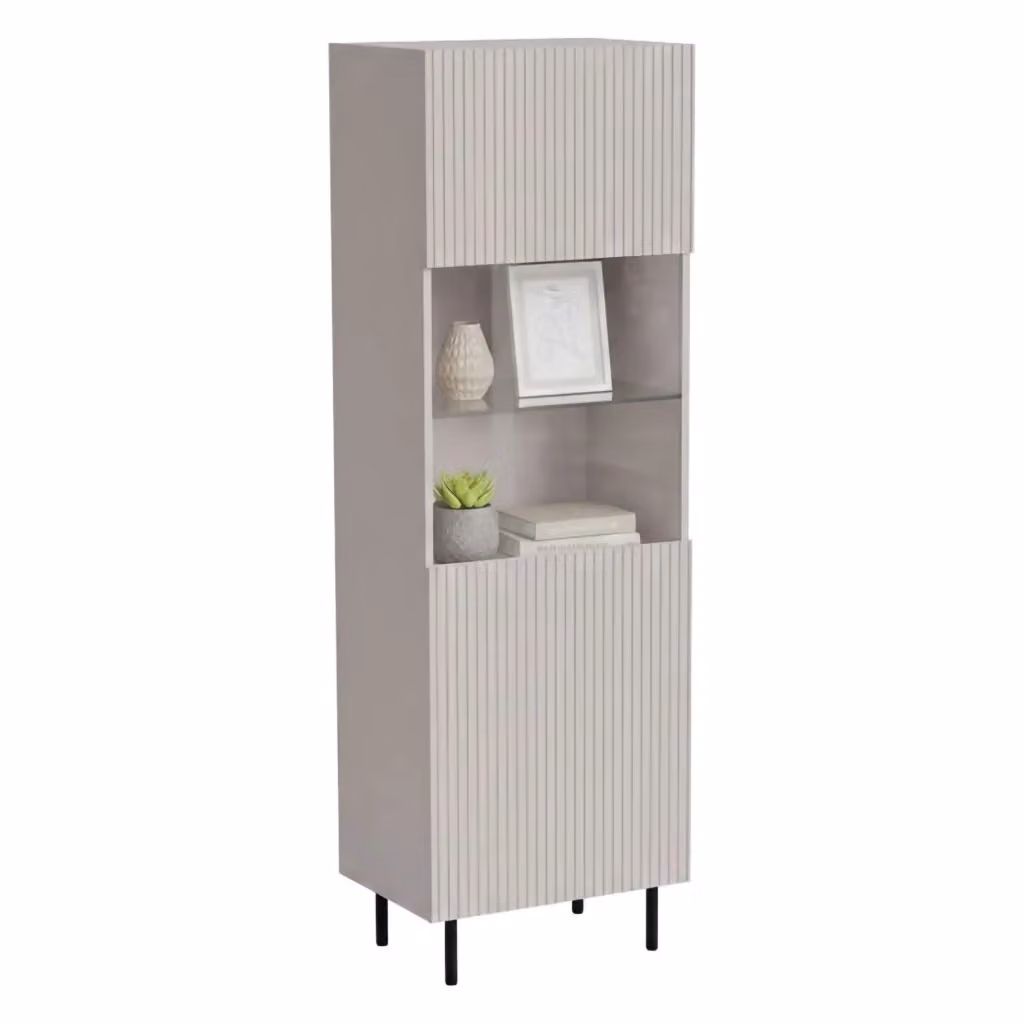 Vetrina DMORA Luzzana beige con ante in vetro e chiusura soft close, L 60 cm, P 42 cm, H 182,5 cm – 2