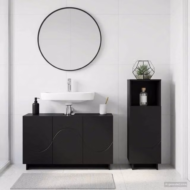 Set mobili da bagno 2 pz Nero Legno ingegnerizzato 3433074